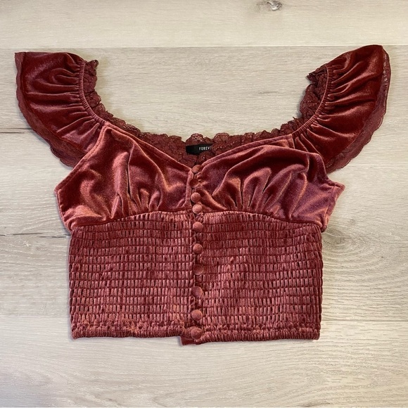 Forever 21 Velour Crop Boho Top, Size S, Burgundy - Picture 1 of 10